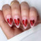 24PCS Valentines Long False Nails with Glue Stickers,Almond Full Cover Acrylic Nails Press on Nails no Glue,Red Love Gold Stamp Nude French Fake Nails Stick on Nails Valentines Gifts for her Nail Art.