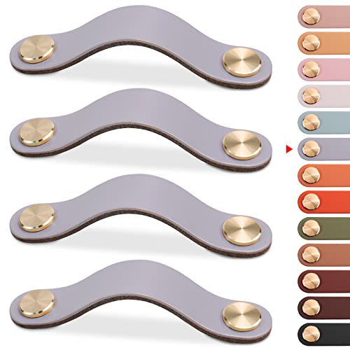 LEREATI 4 Piezas Tiradores Cuero, Tiradores Cajones 160mm Tiradores Cocina Armarios, Pomos y Tiradores de Muebles Más Grueso para Oficina, Cajones, Gabinete, Decoración (Gris)
