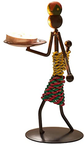 Afrikanischer Kerzenhalter | Teelichthalter | Afrikanischer Metall dekorativer Kerzenhalter | afrikanischer Stil Metall abstrakte Mädchenkunst Votivkerzenständer Kerzenhalter Figur