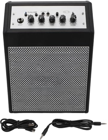 Amplificatore per Chitarra Elettrica, Mini Deluxe Amplificatore per Chitarra Elettrica con Jack per Cuffie Amplificatore Ricaricabile con Ingresso AUX da 15 W 1/4 Pollici per