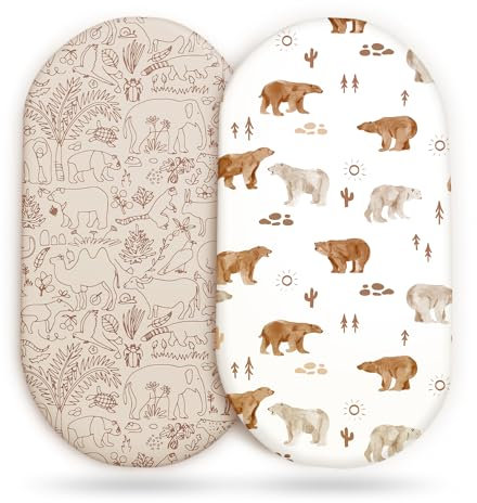 Stretch-Spannbettlaken-Set, ultraweich, universelle Passform für Stubenwagen, Babywiege, Moseskorb, oval, rechteckig, sicher und anschmiegsam, stilvolle Stubenwagen-Bettlaken mit sonnigem