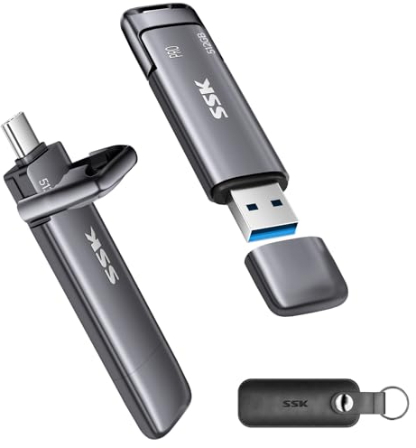 SSK Unità esterna SSD da 512 GB fino a 1000 MB/s, unità a stato solido esterne tipo C+USB A Disco rigido SSD USB 3.2 Gen 2 per iPhone 15/PS4/telefoni Android/tablet/Windows/Mac