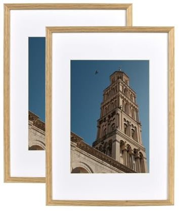 Atryinous Bilderrahmen 30x40cm Holz Rahmen Mit Passepartouts for DIN A4 21x30cm - Aufhängen/Stellen für Fotos/Plakate/Collagen Modern Photo-Eiche 2er set