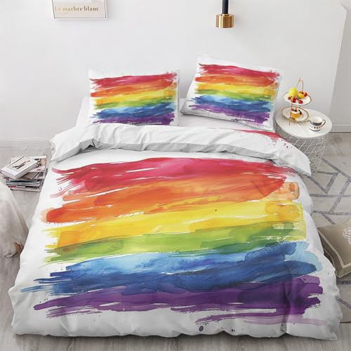 GEDAEUBA Bettwäsche 135x200 Gay Pride - Regenbogen Bettbezug 135 x 200 2er Set, Wendebettwäsche und Kissenbezug 80x80, Weiche & Angenehme Mikrofaser Bettwäsche-Sets mit Reißverschluss