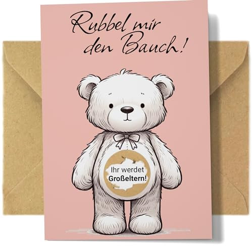 Ihr werdet Großeltern - Rubbelkarte zum Schwangerschaft Verkünden | Set mit Kraftpapier Umschlag, fertig mit goldenem Kratzfilm für Baby Ankündigung