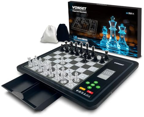 Vonset L6 Computer Chess Electronic Chess Board with Piece Position Display, Electronic Chess, Computer Chess Board with LED Light Chess Board Set for Adults and Kids for Beginners and Chess Lovers