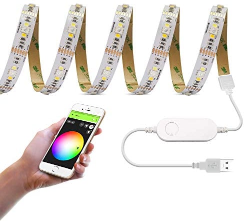 Smart Wifi USB RGBWW LED Streifen 3m Kit,Kompatibel mit Alexa/Google Home, APP/Sprachsteuerung 5V RGB Warmweiß Kaltweiß Lightstrip Ambiente Beleuchtung Farbwechsel,Musiksynchronisation Zeiteinstellung