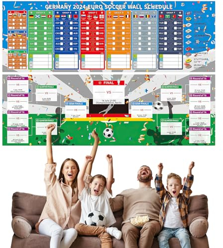 XIAGAW Fussball Europameisterschaft 2024 Spielplan, 2 PCS Fussball Em 2024 Spielplan Poster, Poster Fussball, Enthält alle Spielzeiten, orte und Ergebnisstatistiken für 24 Mannschaften (21×63cm)