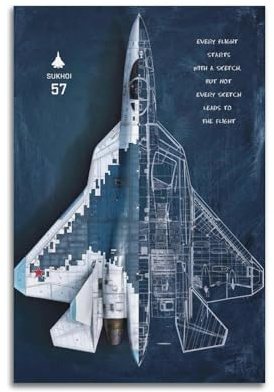 BINKAIYI Su-57 Poster mit Kampfflugzeugen, dekoratives Gemälde, Leinwand, Wandposter und Kunstdruck, moderne Familienschlafzimmer-Dekoration, Poster, 40 x 60 cm
