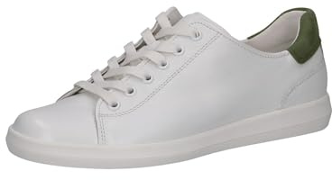 CAPRICE Damen Sneaker flach aus Leder Low Top, Weiß (White/Green), 40 EU