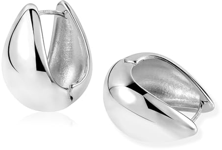Silber 925 Klobige Creolen Damen - Sterling Silber Kleine Chunky Ohrringe Oval Glitze Knorpel Huggie Kreolen Dick Leicht Breit