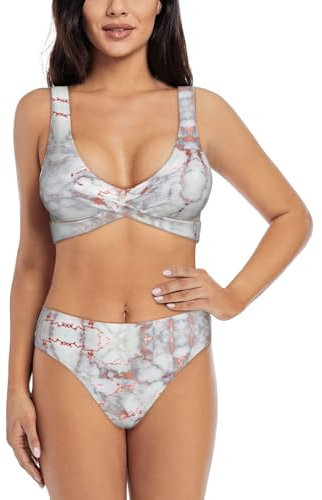 GaxfjRu White Marble Rose Gold Bikini Sets for Women 2 Piece - High Waisted Swimsuits for Women 2024, Fashionable Bikini Sets, Black, Medium