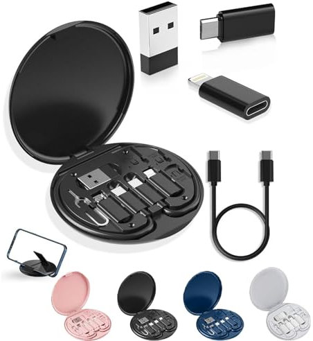 Humorous 9 in 1 Cable Case, 9 in 1 Cable Case, USB Adapter Multicharging Cable Case, Multi-Functional Compact Cable Card, 60w Fast Charge USB Type-C Micro Cable (Black)