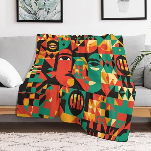 Afrikanische Geometrie Wolldecke Für Couch – Flauschige Und Warme Decke Für Gemütliche Herbstnächte, 130×150cm