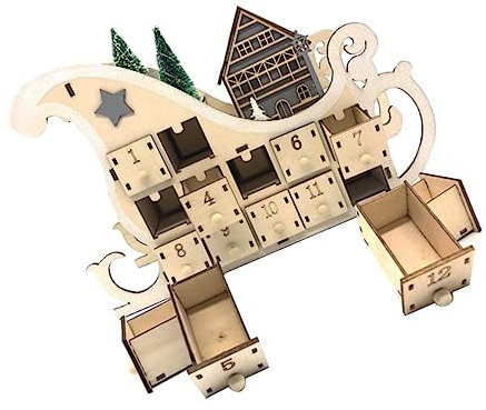 Ciieeo Holzschlitten Adventskalender für Weihnachten Natürlicher Holzschmuck mit Countdown-dekoration für Zuhause und Feiertage