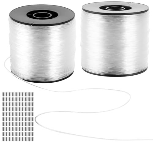 LOPYXBR 2 rotoli di filo di nylon trasparente, resistente agli strappi, 200 m x 0,9 mm, filo di nylon trasparente, con 200 pezzi in alluminio, per fai da te, pesca, artigianato, gioielli, da appendere