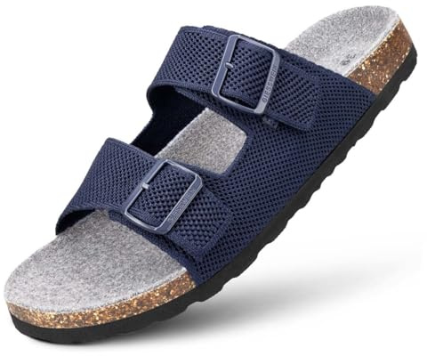 Giesswein Merino Slides Men - Pantolette mit ergonomischem Korkfußbett | Stufenlos verstellbare Riemen aus Ajour-Strick & weiche Merino-Decksohle – luftige Komfort-Sandale für Herren im Sommer