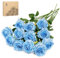 Woltoy 12 Stück Seide Künstliche Rosen, Langstielige Fake Rosen Natürlich und Realistisch, Kunstrosen für Haus, Garten, Party, Hochzeitsstrauß und Büro Dekoration（Himmelblau）