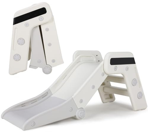 Toboggan pour Enfants, Toboggan Double Pliable, Toboggan Amusant, Toboggan Maternelle, Jeu d'Extérieur et l'Intérieur pour Bébé, Stable, Sûr, Jusqu'à 50 kg, Blanc-Gris