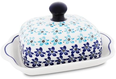 Bunzlauer Keramik Butterdose Butterglocke Butterbehälter rechteckig für 250g (1 Stück Butter) 20x10,5x10,5 cm verschiedene Muster (Dekor 1111, 250 g)