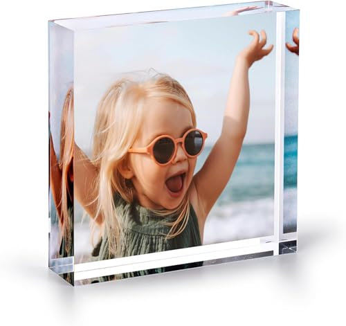 PB TECH Personalised Acrylic Crystal Clear Photo Block Plaque With Your Photo Picture Image Logo And Text 3D Effect - Custom Gift for Man Women Family for Birthday Christmas Valentines Day (Rectangle)