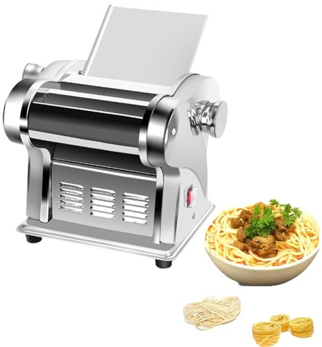 Commercial Stainless Steel Electric Pasta Maker - Fully Automatic Dough Cutter & Roller Noodles Machine with Adjustable Thickness - Includes 2 Knives