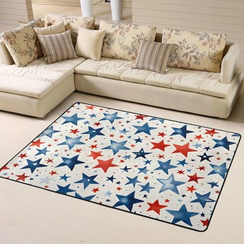 Mexpekil Teppiche für Schlafzimmer, Wohnzimmer, Rot, Blau, Sterne, Kurzflor-Teppich, rechteckig, 120 x 160 cm