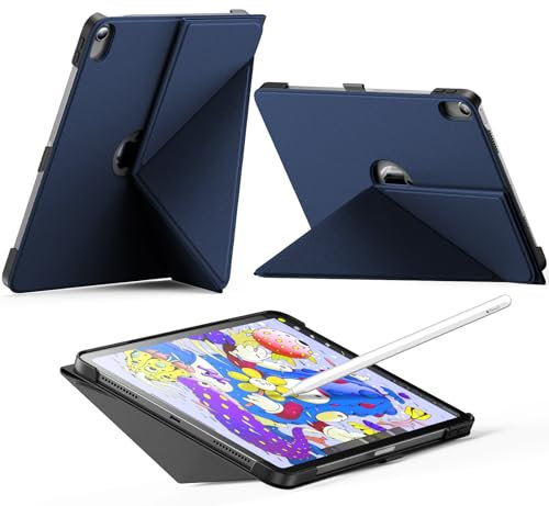 INFILAND Book Cover Hülle für iPad Air 11 Zoll 2024 Hülle M2, iPad Air 7/6/5/4, 2022/2020 10,9 Zoll, Faltbarer Ständer mit Quer- und Hochformat, Auto Schlaf/Aufwach Schutzhülle (Dunkelblau)