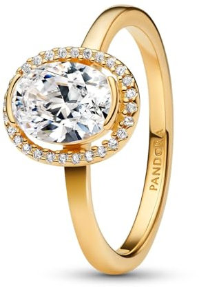PANDORA Timeless Ovaler Funkelnder Strahlenkranz Ring aus 14K vergoldetem Sterling Silber mit Zirkonia, Größe: 52, 163802C01-52