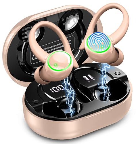 Auriculares inalámbricos, Bluetooth 5.4, auriculares estéreo con cancelación de ruido de 50 horas de reproducción, con 4 micrófonos ENC, auriculares deportivos con ganchos para los oídos, IPX7