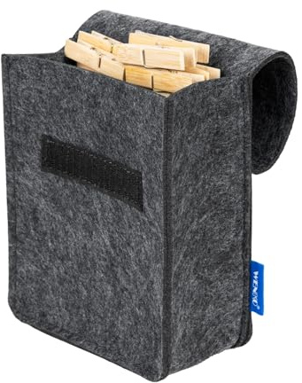 Wäschekl.b.eutel Mod. Valet mit 50 langlebigen Wäscheklammern aus Bambus praktische Aufbewahrung grau recycelter Filz 16x21x7,5 cm