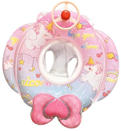 Schwimmring Baby Kinderpool und Strand Aufblasbarer Schwimmring für Kinder Von 6 Monate Bis 5 Jahren mit Lenkrad, Sitzkreis, Cartoon(Rosa Einhorn)