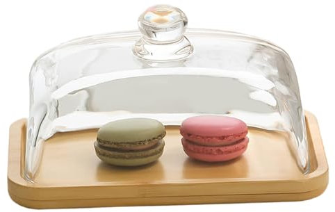 Beurrier avec couvercle, 18 x 12 x 9 cm, récipient à beurre en bois avec couvercle en verre transparent, boîte à fromage pour comptoir de cuisine, récipient de réfrigérateur