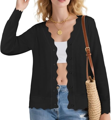 AOOSU Gilet Femme, Cardigan Femme avec Bouton Col en V, Cardigan Léger Casual Gilet Femmes Chic et Elegant Tricot
