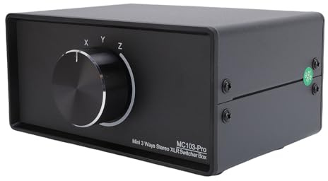 Hamwesh Symmetrischer XLR-Audiokonverter, 3-In-1-Out-Stereo-Audio-Umschalter, Gehäuse aus Aluminiumlegierung, Vergoldete XLR-Schnittstellen, Passive Signalverteilung, Ground-Lift-Fähigkeit, für