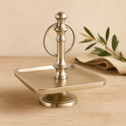 Deko Etagere aus Aluminium im Landhausstil – kleines Silbertablett 15×15×15 cm für Kerzen, Schmuck & stilvolle Arrangements – edles Deko-Tablett für Wohnzimmer, Küche & Badezimmer