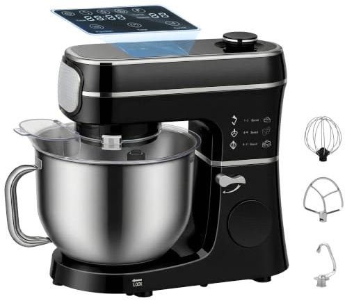 HOMCOM Digital Stand Mixer 6L 1400W Tilt-Head Food Mixer 11 Speeds Black | Pulse & Fermentation Function, LED Display, Dough Hook and Scraper, Whisk, Beater, Egg Separator, Dishwasher-Safe Bowl