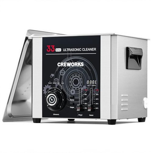 CREWORKS 33kHz Ultrasonic Cleaner 15L with Sweep Technology | Industrial-Grade Ultrasonic Cleaning Machine with Adjustable Timer Temp, Parts Cleaner Machine with Stainless Steel Basket