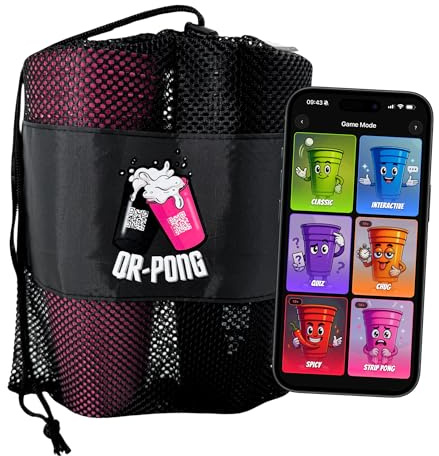 QR-Pong Set – Bierpong Becher Set mit 22 Bechern & 4 Bällen, Trinkspiel für Erwachsene, App mit 3.000+ Aufgaben, Beerpongbecher Hartplastik, Made in Germany, Partyspiel ab 18