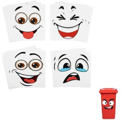 Mtbricey Funny Wheelie Bin Stickers 12 Large Cartoon Face Labels for Home Garden & Office Recycling Self-Adhesive PVC Water-Resistant & Easy to Apply