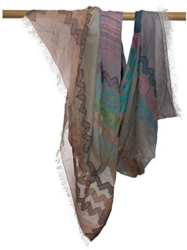 Japanwelt Wollschal 100% Wolle 100 x 180 cm Rose/Pink/Grau Mit Streifenmuster