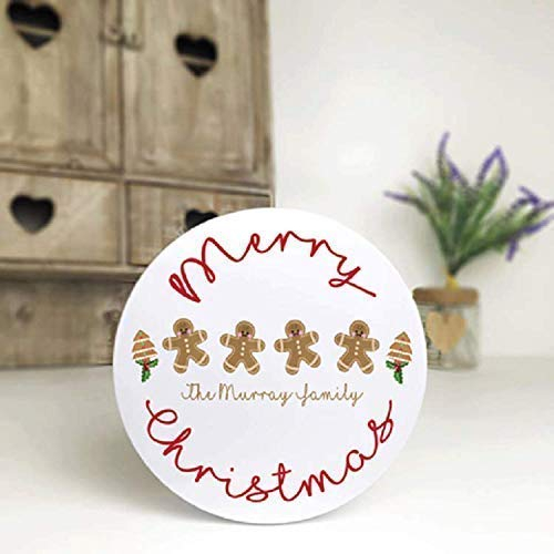 Personalised Merry Christmas White Biscuit Tin - Gingerbread Family Design