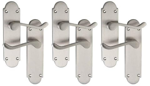 Designer Levers - Brora Round Top Design Lever Door Handle - 3 Pairs - Satin Nickel - Latch Door Handle - Interior Use