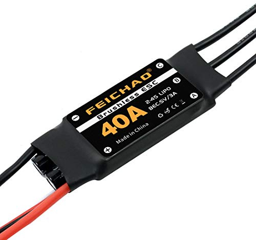 FEICHAO 40A Brushless Regler 2-4S Drehzahlregler mit 5V 3A BEC für Fixed Wing DIY RC Multi-Achsen Flugzeug Drone Hubschrauber (Long Cable)