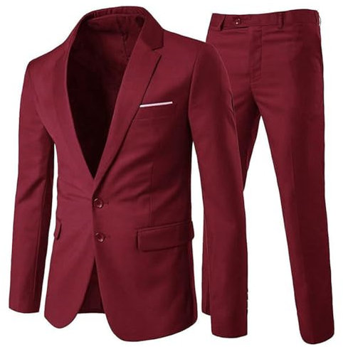 Allthemen Costume Homme Formel Deux pièces d'affaire de Couleur Uni Veste 2 Boutons à la Mode Slim Fit Deux Boutons Vin Rouge S