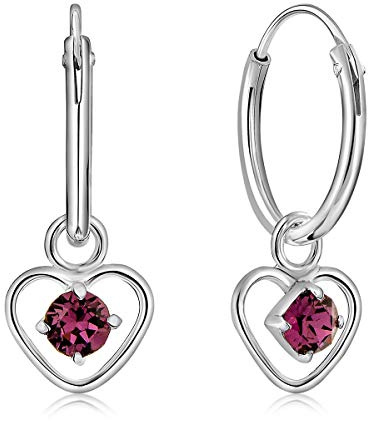 DTPsilver® KLEINE Creolen Ohrringe 925 Sterling Silber mit 3 mm Swarovski® Elements Kristall - Herzform - Mädchen - Dicke 1.5 mm - Durchmesser 14 mm - Viele Farben erhältlich