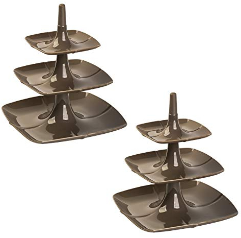 2x Etagere 3 stöckig Kuchenständer Dessertständer Tortenhalter Käseplatte Kunststoff Farbe Braun