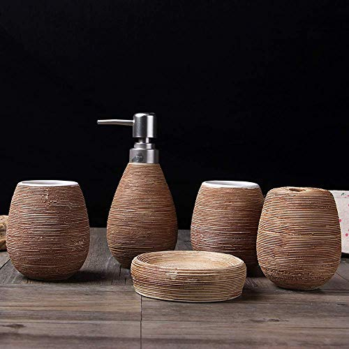 Ensemble d'accessoires de Salle de Bain 5 pièces,Porte-Brosse à Dents en céramique,Distributeur de Savon,Porte-Savon,gobelet,Produits pour la Maison