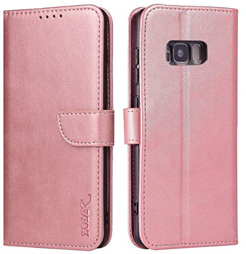 LOLFZ Handyhülle für Samsung Galaxy S8, Premium Dünne Schutzhülle mit Kartenfach Standfunktion Magnetische Klapphülle PU Leder Stoßfest Handytasche für Galaxy S8 - Rosegold