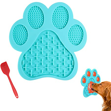Leckmatte für Hundeangst – Erdnussbutter, langsamer Futternapf, Pad mit starkem Saugnapf an der Wand für Haustierbaden, Fellpflege und Training (Hellblau)